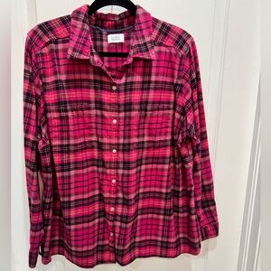 Croft & Barrow Bright Pink Plaid Long Sleeve Top Size 2X